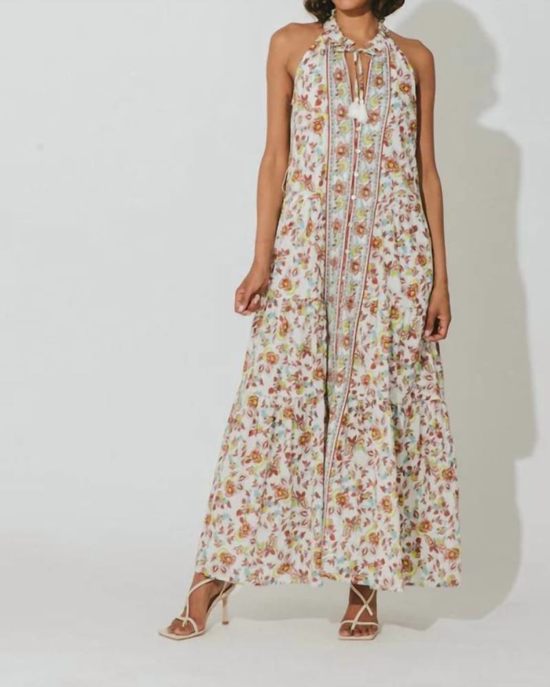 Front of a model wearing a size L Evangeline Ankle Dress In Enya in Enya by Cleobella. | dia_product_style_image_id:342838